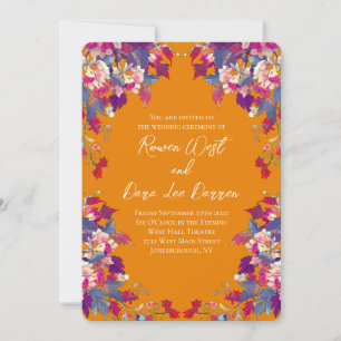 Orangene lebendige florale Hochzeit Einladung