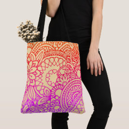 Orangene lila Blumen und sanfter Pfirsichhintergru Tasche