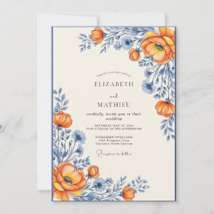 Orangene malerische Wildblumenhochzeit Einladung