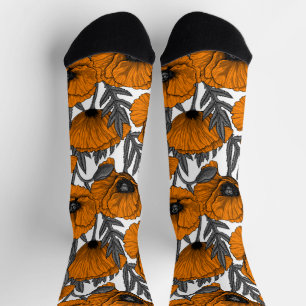 Orangene Mohnblumen auf Weiß Socken