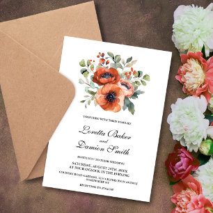 Orangene Mohnblumen Hochzeit Einladung