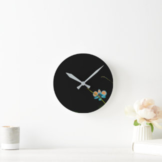 Orangene Orchideen-Wanduhr Runde Wanduhr