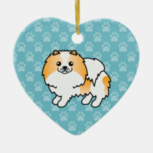 Orangene Parti-Farbige Pomeranian Cartoon-Zeichnun Keramik Ornament