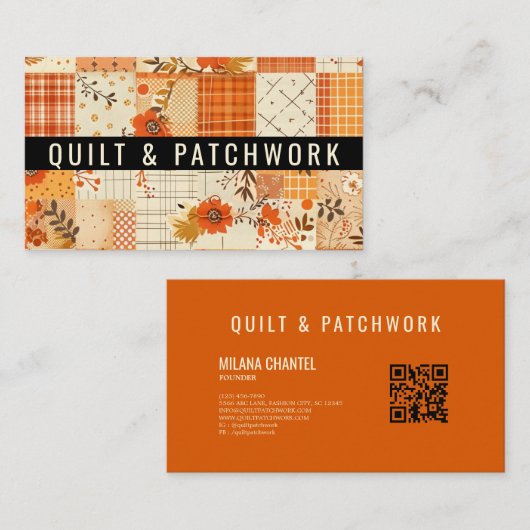 Orangene Patchwork-Quilt-Handmade-Kleidung  Visitenkarte (Vorne/Hinten)