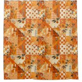 Orangene Patchworkdecke Rustikale Blumen Retro Duschvorhang (Vorderseite)