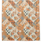 Orangene Patchworkdecke Rustikale Blumen Retro Duschvorhang (Vorderseite)