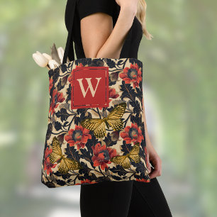 Orangene Pfingstrosen Gold Schmetterlinge Vintage Tasche