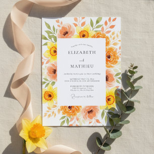 Orangene Pfingstrosen-Malerei-Blüten-Hochzeit Einladung