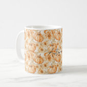 Orangene Pfirsich-Kürbisse & Blumen Kaffeetasse (Vorderseite Links)