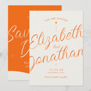 Orangene Retro-Moderne Bold-Schrift Hochzeit Save The Date