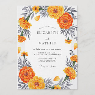 Orangene Ringelblumen-Blüten Hochzeit Romantik Einladung