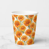 Orangene Ringelblumen-Blütenmuster Pappbecher (Rückseite)