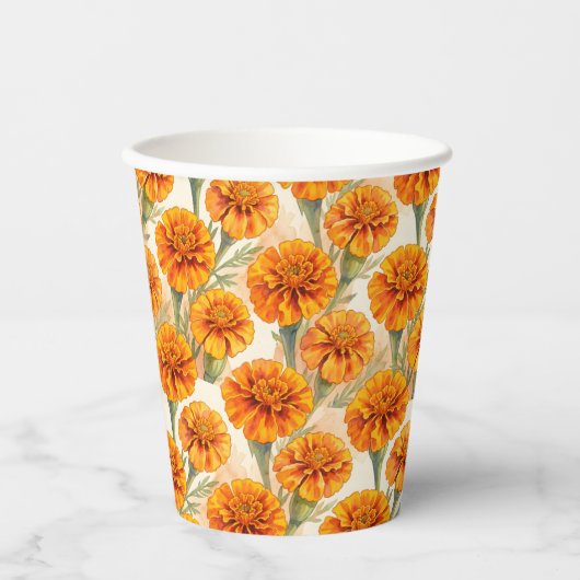 Orangene Ringelblumen-Blütenmuster Pappbecher (Vorderseite)