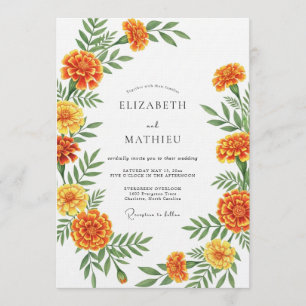 Orangene Ringelblumen-Botanische Hochzeit Einladung