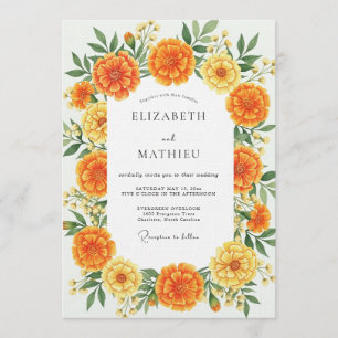 Orangene Ringelblumen-Hochzeit mit floraler Laune Einladung