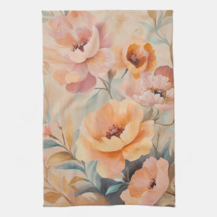 Orangene rosa Blumen Aquarellblüten Elegant  Geschirrtuch