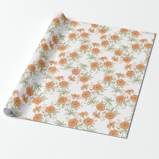 Orangene Rosen Hochzeit Geschenkpapier (Ungerollt)