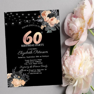 Orangene Rosen Lichterkette Schwarz 60. Geburtstag Einladung