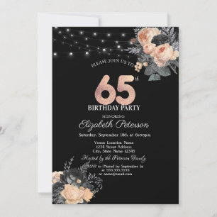 Orangene Rosen Lichterkette Schwarz 65. Geburtstag Einladung
