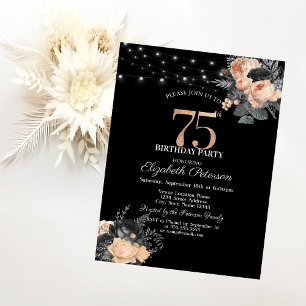 Orangene Rosen Lichterkette Schwarz 75. Geburtstag Einladung