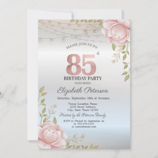 Orangene Rosen Lichterkette Silber 85. Geburtstag Einladung