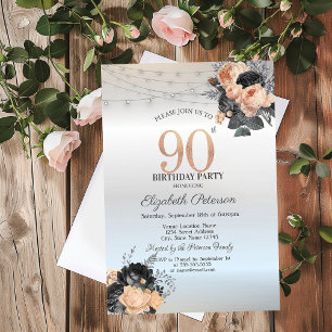 Orangene Rosen Lichterkette Silber 90. Geburtstag Einladung