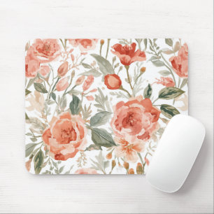 Orangene Rosen Wasserfarbe Botanisch Korallen Blum Mousepad