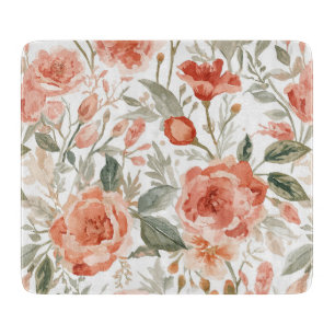 Orangene Rosen Wasserfarbe Botanisch Korallen Blum Schneidebrett