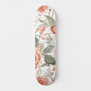 Orangene Rosen Wasserfarbe Botanisch Korallen Blum Skateboard