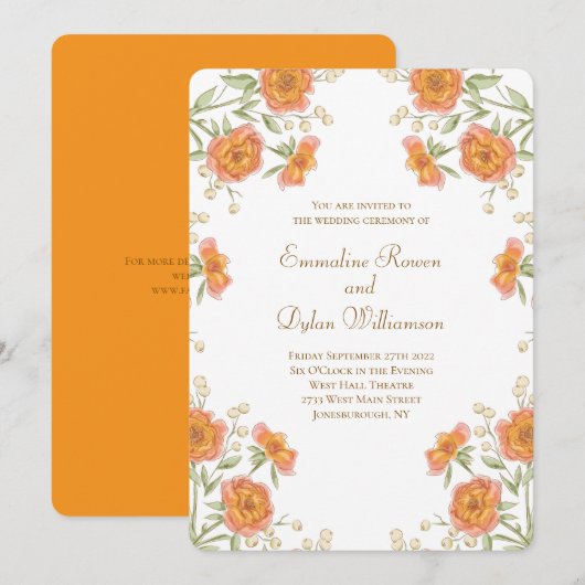 Orangene Rosenhochzeit Einladung (Vorne/Hinten)