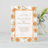 Orangene Rosenhochzeit Einladung (Stehend Vorderseite)