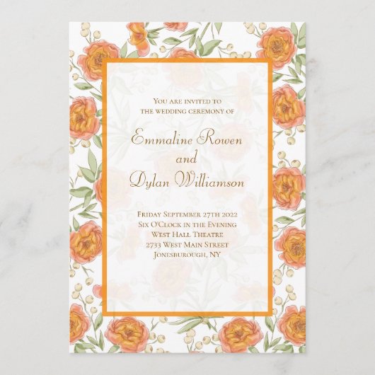 Orangene Rosenhochzeit Einladung (Vorderseite)