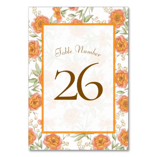 Orangene Rosenhochzeit Tischnummer (Rückseite)