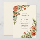 Orangene rustikale Blumenhochzeit Einladung (Vorne/Hinten)
