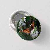 Orangene Schmetterlinge und weiße Blüten Button (Vorne & Hinten)