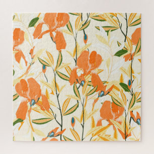 Orangene Schwertlilien: nahtloses Blumenmuster Puzzle