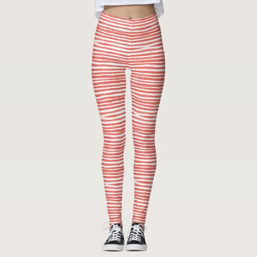 Orangene Streifen, Linien Leggings (Vorderseite)
