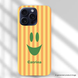 Orangene Streifen Spielender Smiley iPhone 16 Pro Hülle