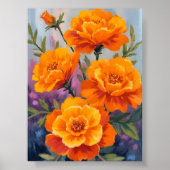 Orangene Studentenblumen | Oktober Blumen Aquarell Poster (Vorne)