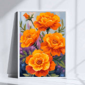 Orangene Studentenblumen | Oktober Blumen Aquarell Poster
