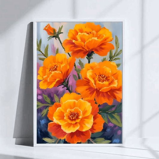 Orangene Studentenblumen | Oktober Blumen Aquarell Poster