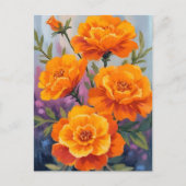 Orangene Studentenblumen | Oktober-Blumen-Aquarell Postkarte (Vorderseite)