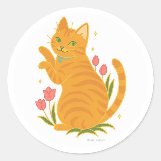 Orangene Tabby mit Tulpen Runder Aufkleber (Vorderseite)