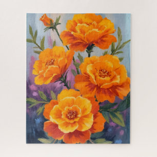 Orangene Tagetes   Oktober-Blumen-Aquarell Puzzle