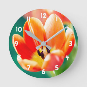 Orangene Tulpen-Acrylwanduhr Runde Wanduhr
