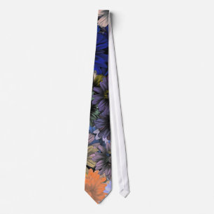 Orangene und blaue Blumen Krawatte