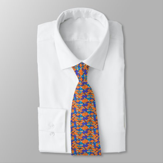 Orangene und blaue Krawatte mit geometrischem Must (Gebunden)