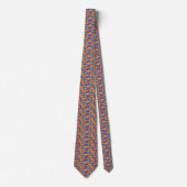 Orangene und blaue Krawatte mit geometrischem Must (Vorderseite)