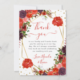 Orangene und braune Herbstblumen Rahmen Hochzeit Dankeskarte