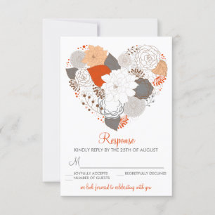 Orangene und graue Herzblumen-Hochzeits-Antwortkar RSVP Karte